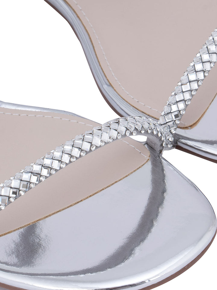 Silver Embellished Strappy Flats