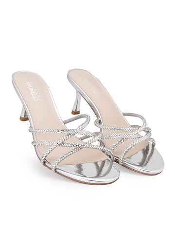Silver Sequin Strappy Heels