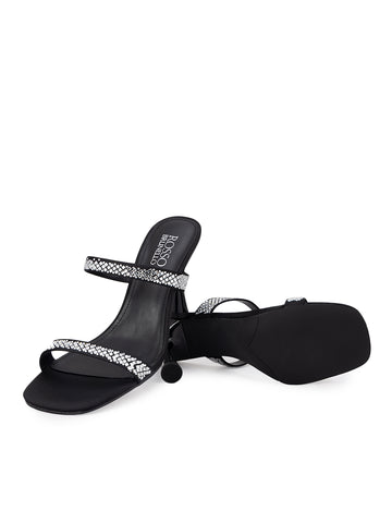 Black Strap Embellished Heels
