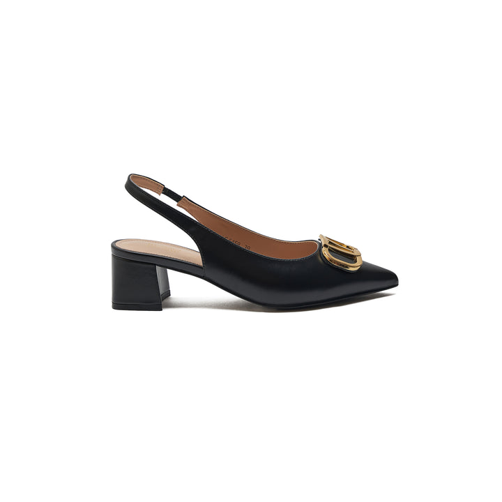 Black Slingback Pumps With Gold Embellishment