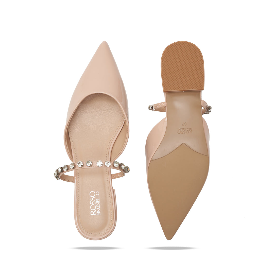 Beige Pointed Toe Block Heels - Main Image