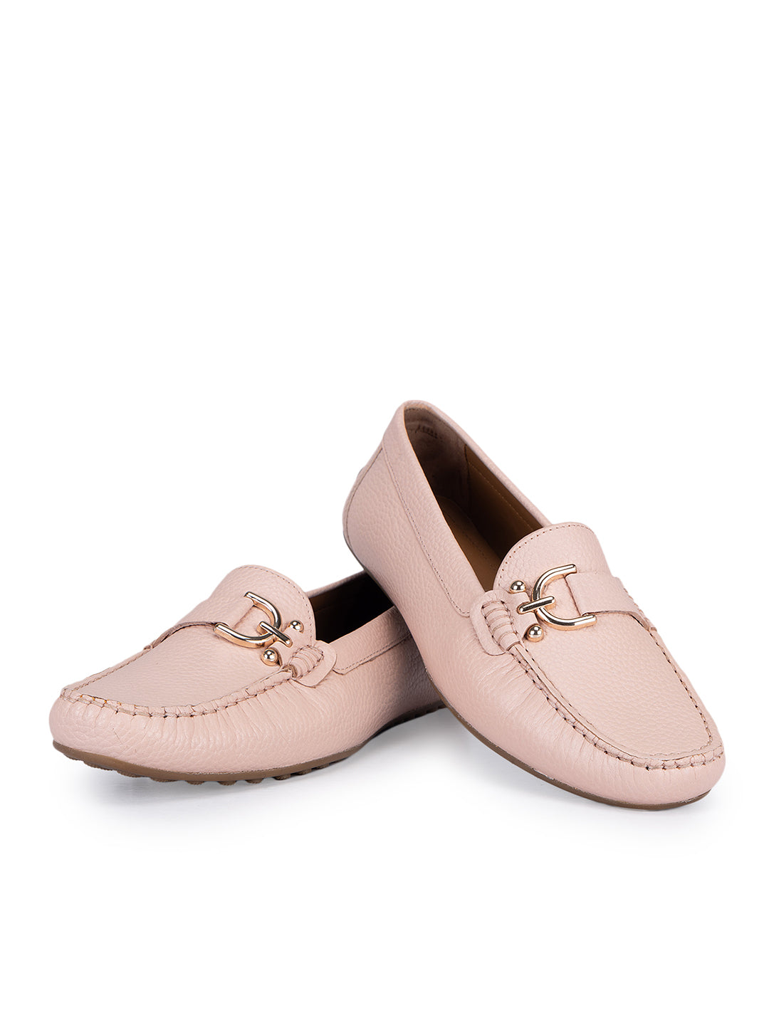 Pink Metal Embellished Moccasins