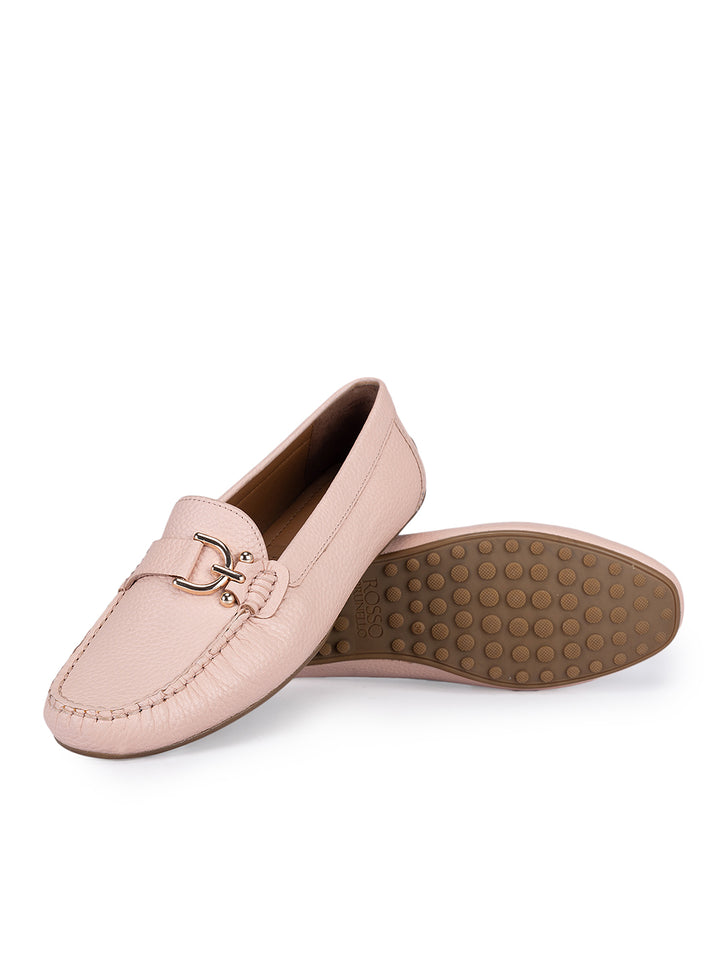 Pink Metal Embellished Moccasins