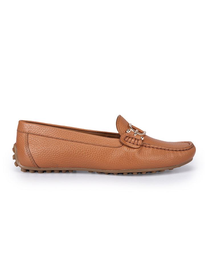 Tan Metal Embellished Moccasins