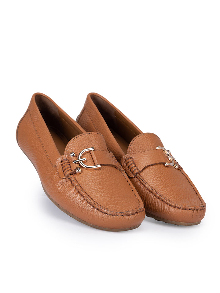 Tan Metal Embellished Moccasins