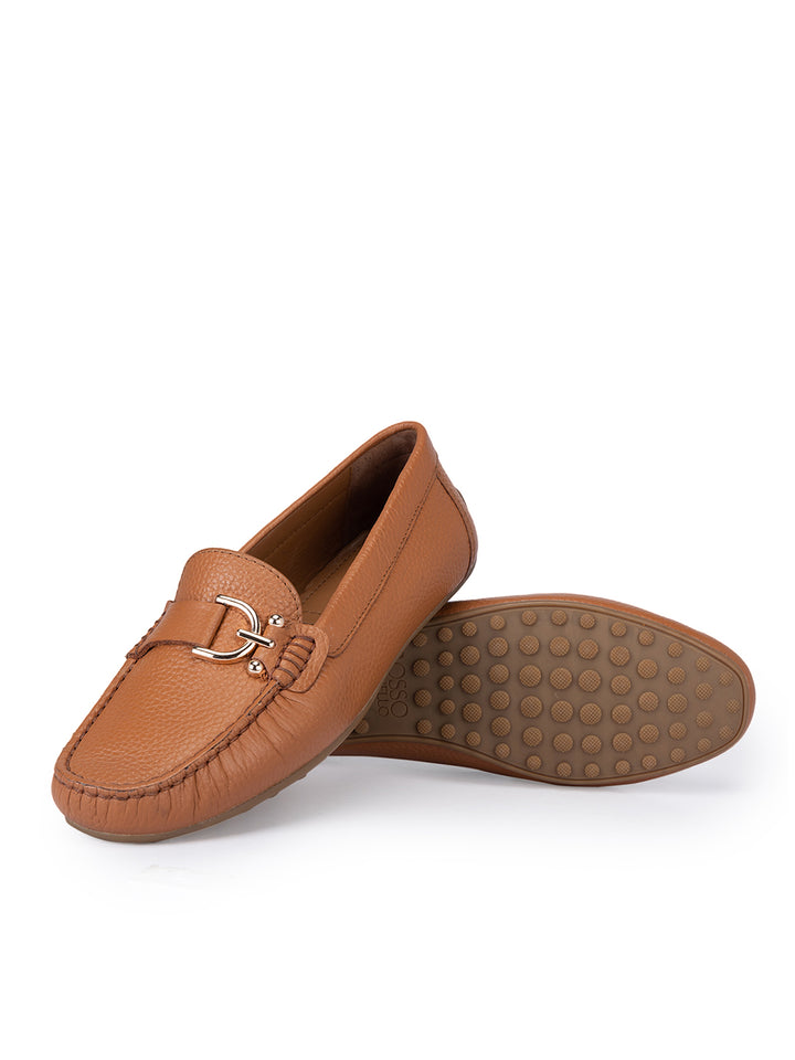 Tan Metal Embellished Moccasins