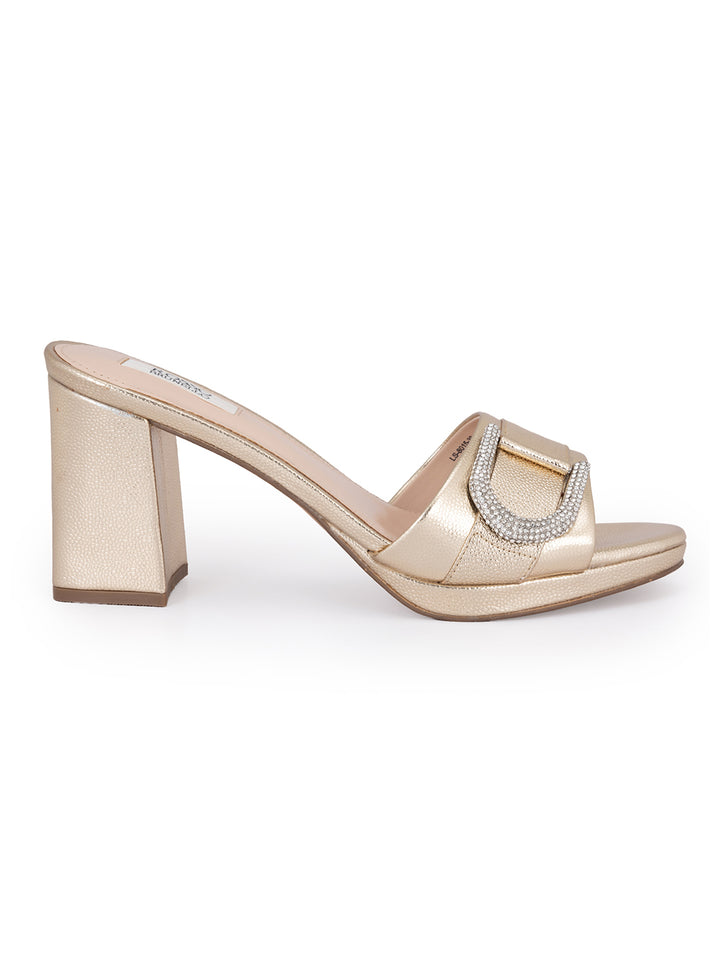 Gold Block Heel With Embellishment