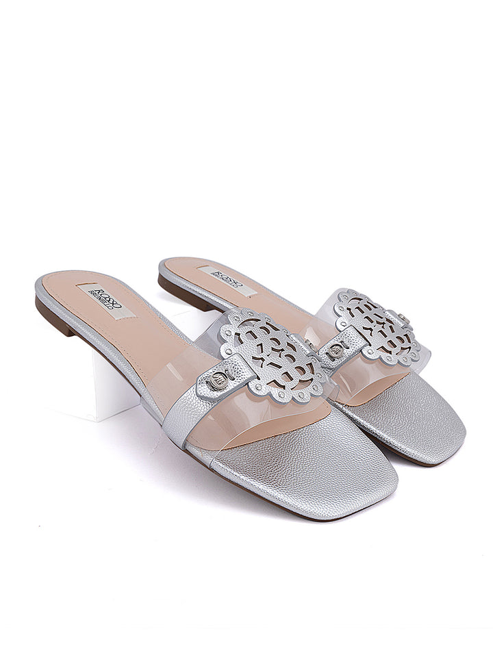 Silver Textured Logo Flats