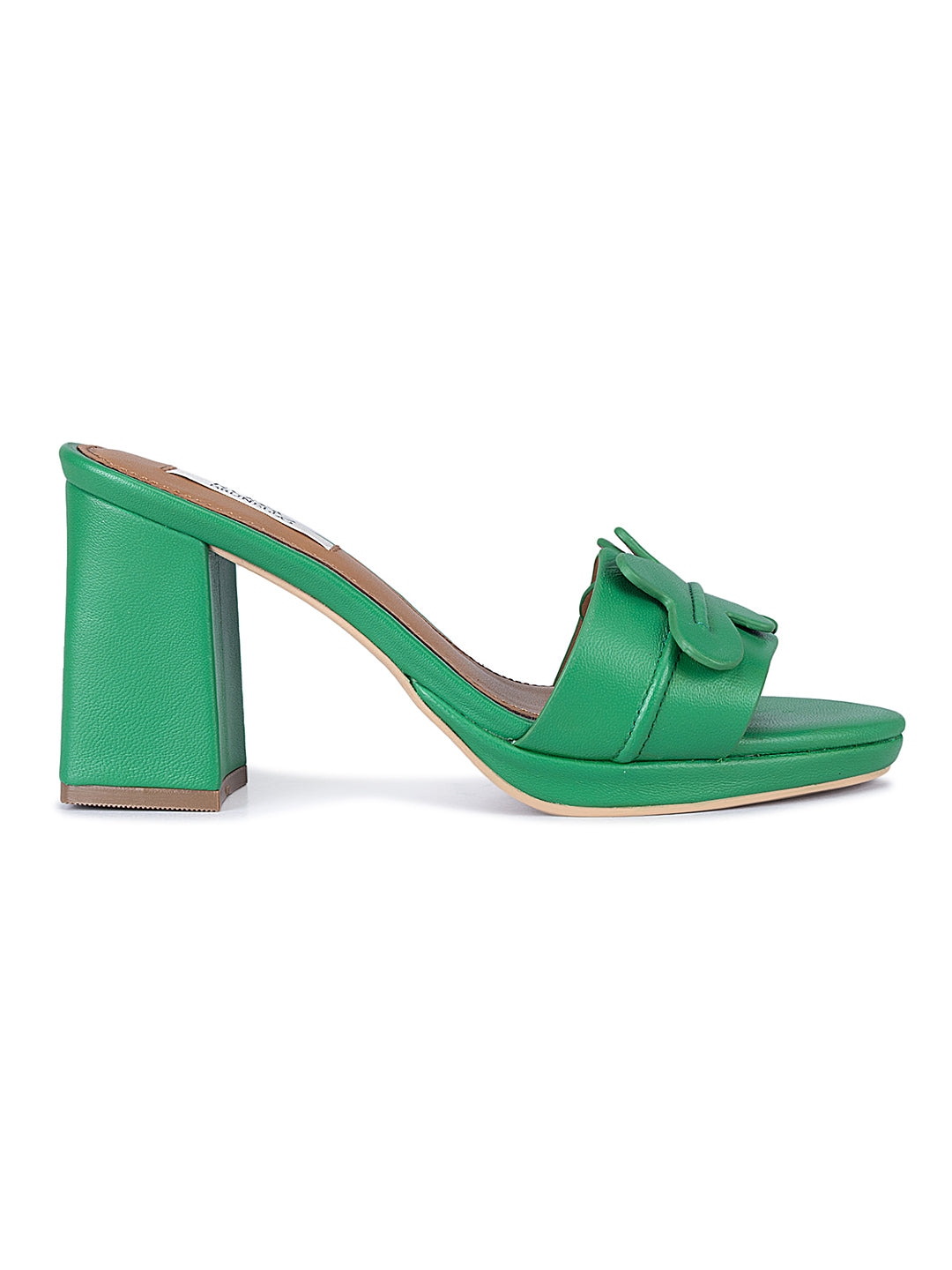 Green Detailed Strap Block Heels