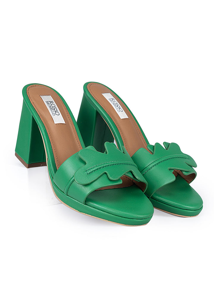 Green Detailed Strap Block Heels