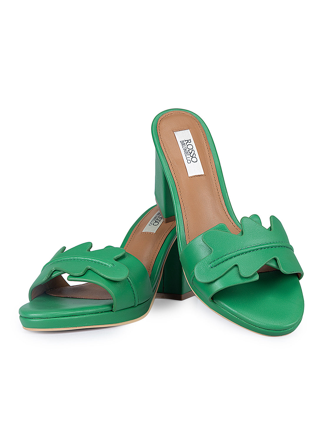 Green Detailed Strap Block Heels