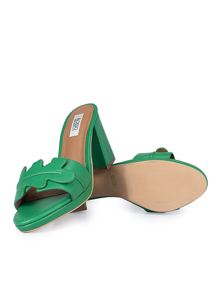 Green Detailed Strap Block Heels