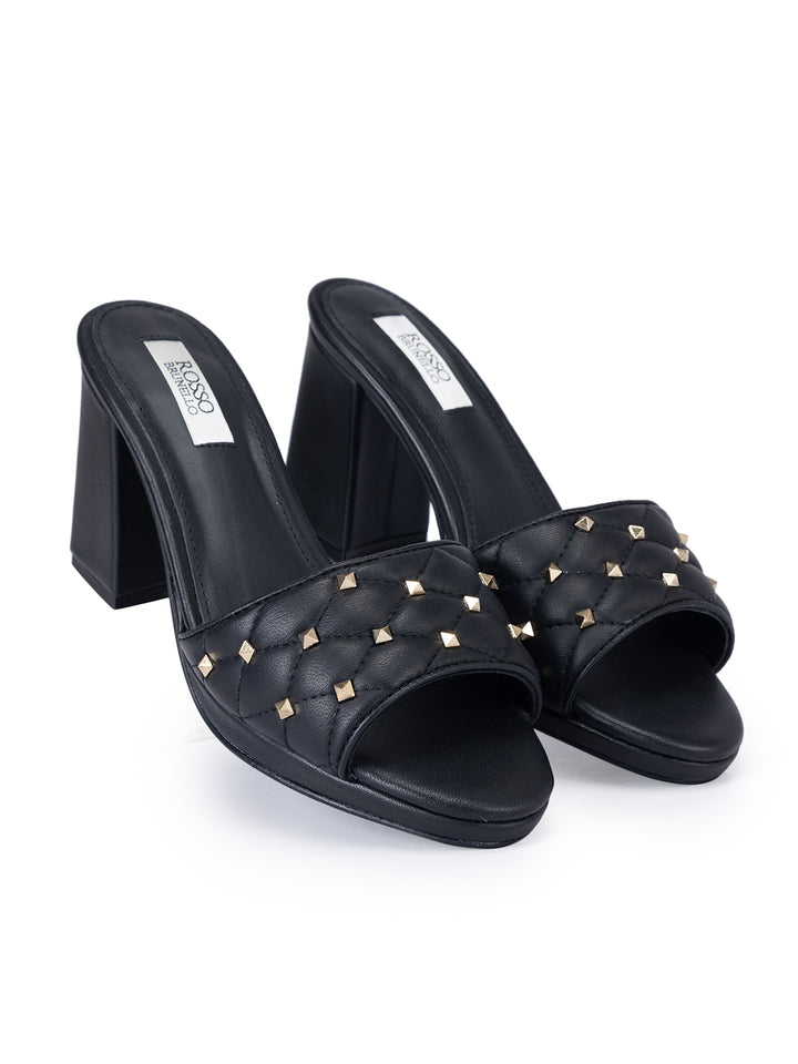 Black Studded Block Heels