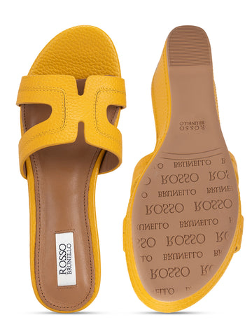 Mustard Textured Leather Wedges