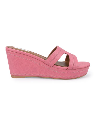 Pink Textured Leather Wedges