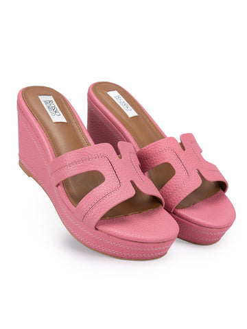 Pink Textured Leather Wedges