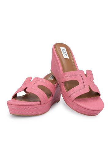 Pink Textured Leather Wedges