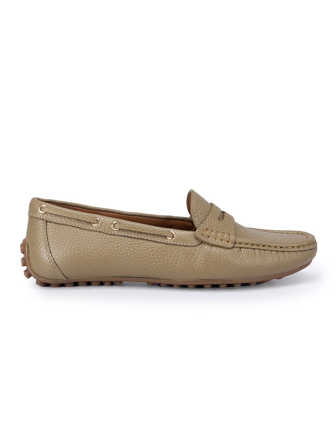 Olive Moccasins With Leather Panel