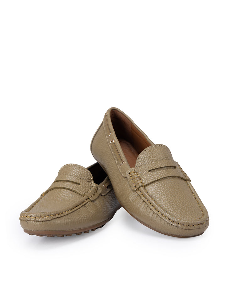 Olive Moccasins With Leather Panel