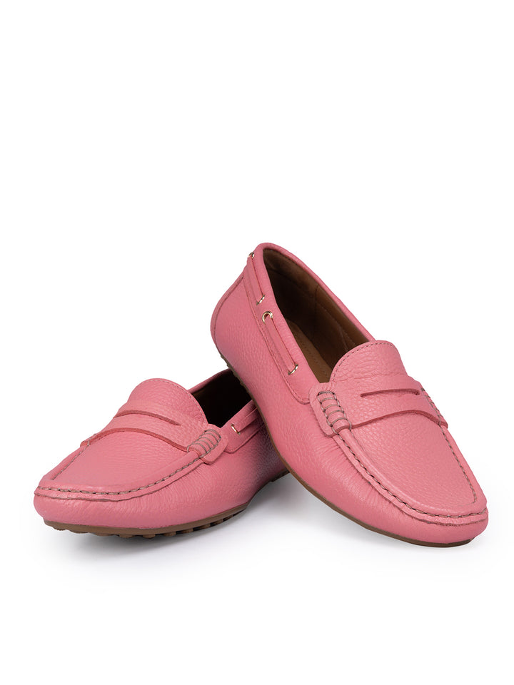 Pink Moccasins With Leather Panel