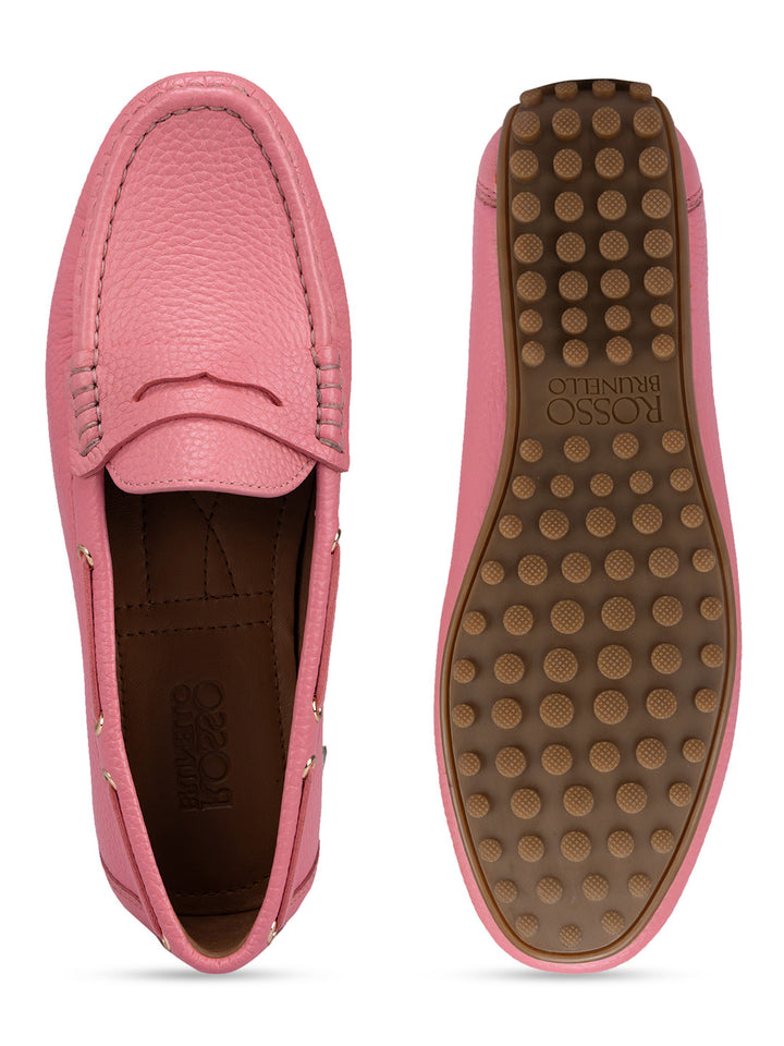 Pink Moccasins With Leather Panel