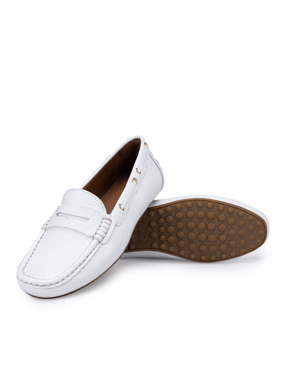 White Moccasins With Leather Panel