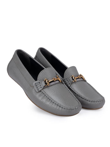 Grey Embellished Moccasins