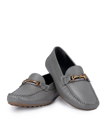 Grey Embellished Moccasins