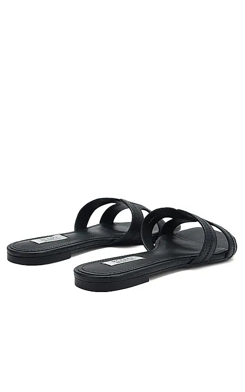 Black Textured Leather Sliders
