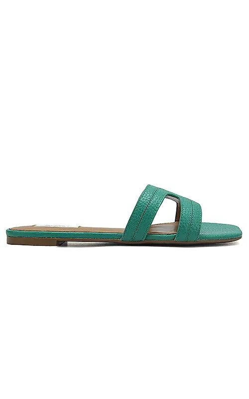 Green Textured Leather Sliders