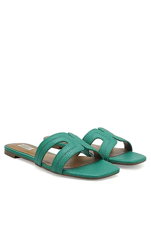 Green Textured Leather Sliders
