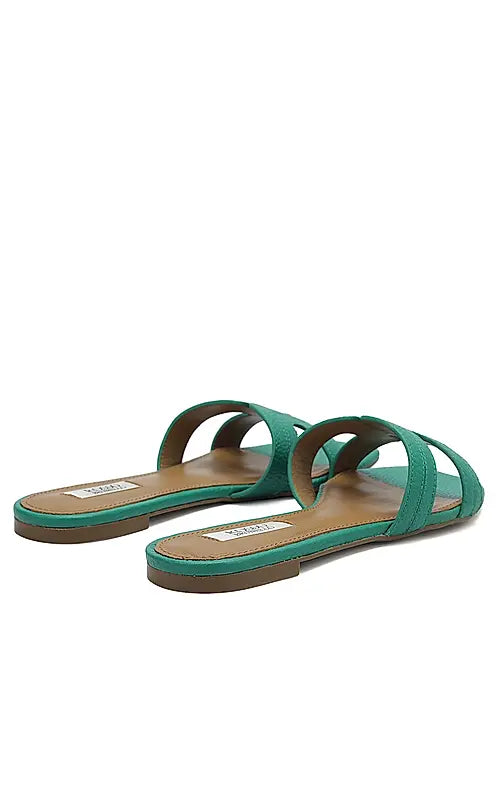 Green Textured Leather Sliders