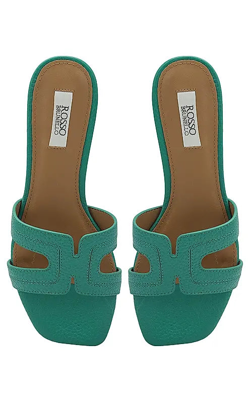Green Textured Leather Sliders