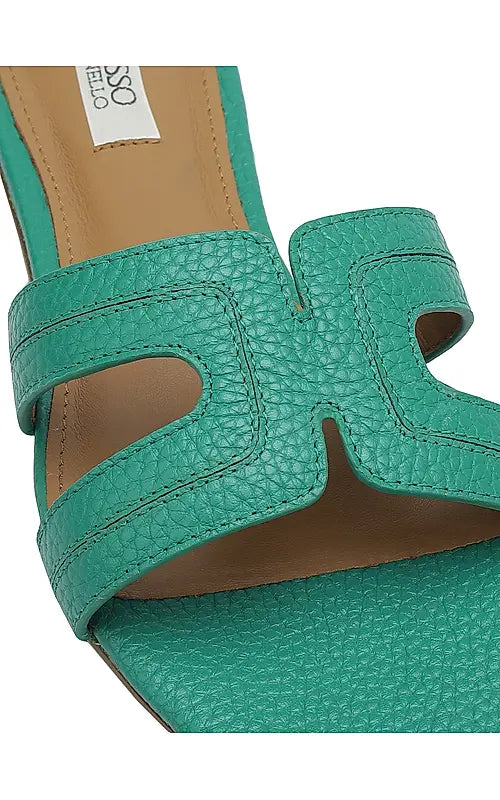Green Textured Leather Sliders