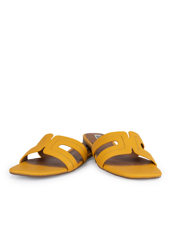 Mustard Textured Leather Sliders