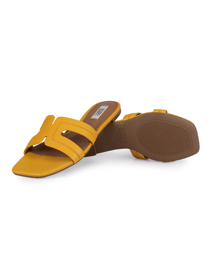 Mustard Textured Leather Sliders