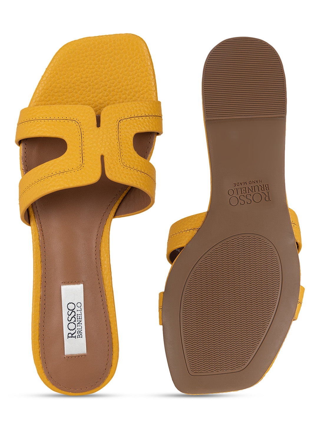 Mustard Textured Leather Sliders