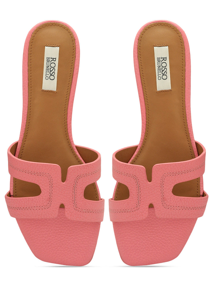 Pink Textured Leather Sliders