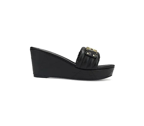 Black Leather Wedges With Buckle