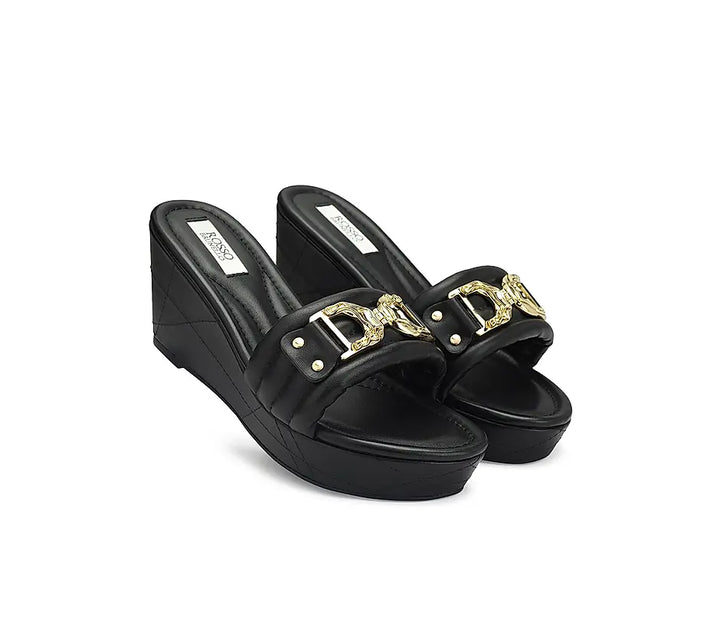 Black Leather Wedges With Buckle