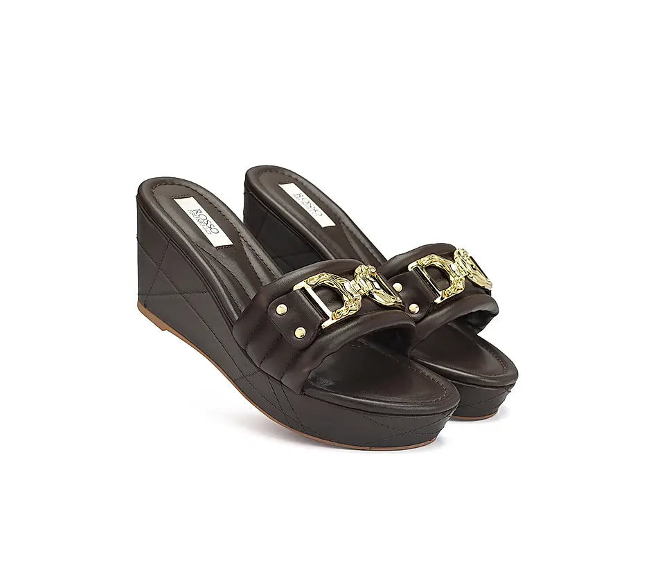 Brown Leather Wedges With Buckle