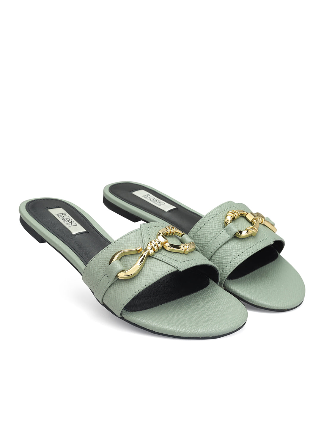 Jade Leather Flats With Buckle