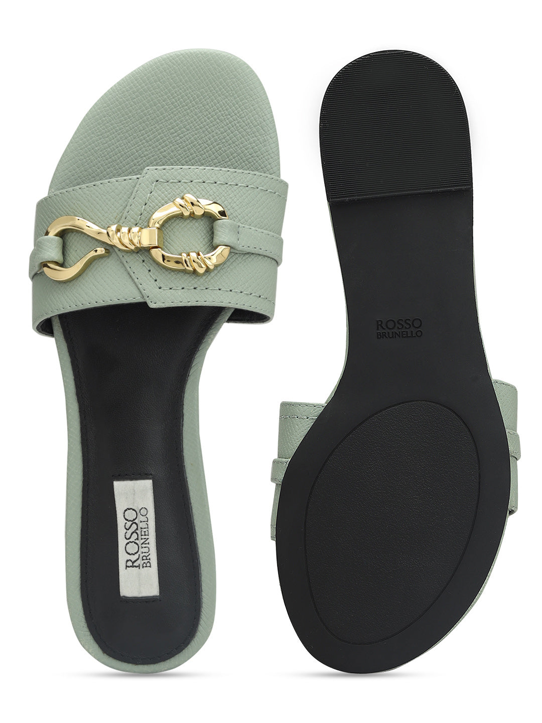 Jade Leather Flats With Buckle