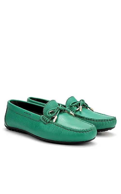 Green Moccasins With Bow Detail