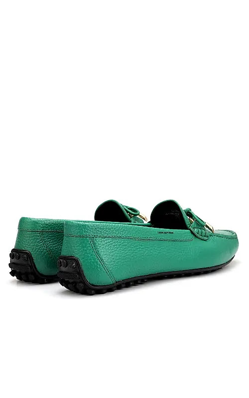 Green Moccasins With Bow Detail