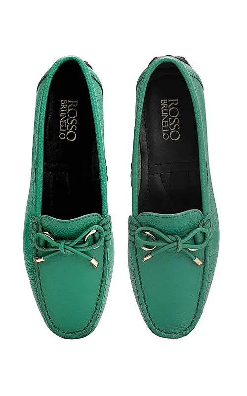 Green Moccasins With Bow Detail