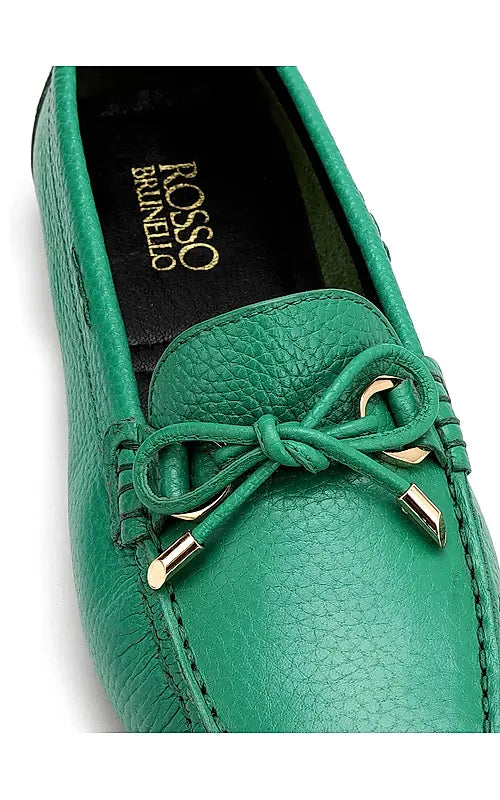 Green Moccasins With Bow Detail