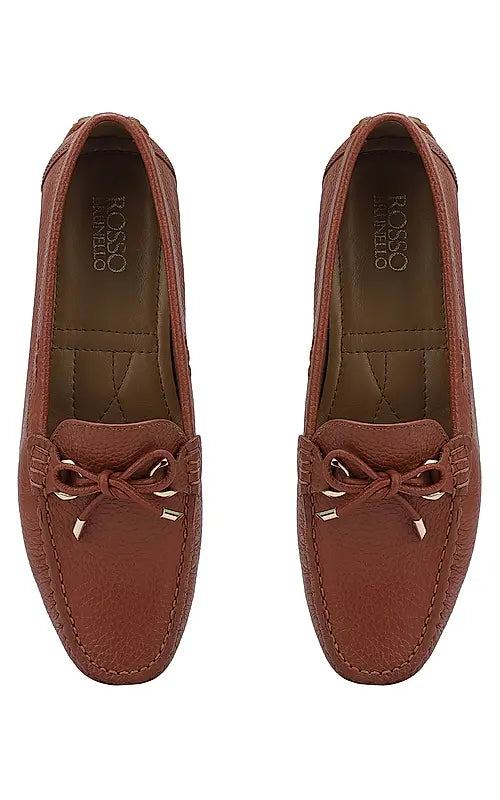 Burgundy Moccasins With Bow Detail