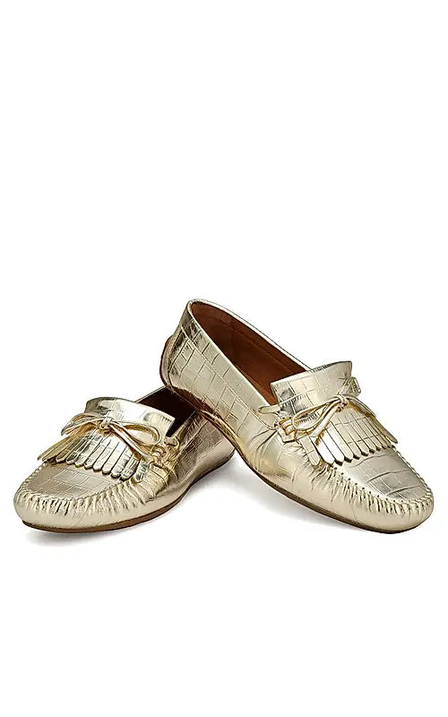 Gold Croco Textured Moccasins