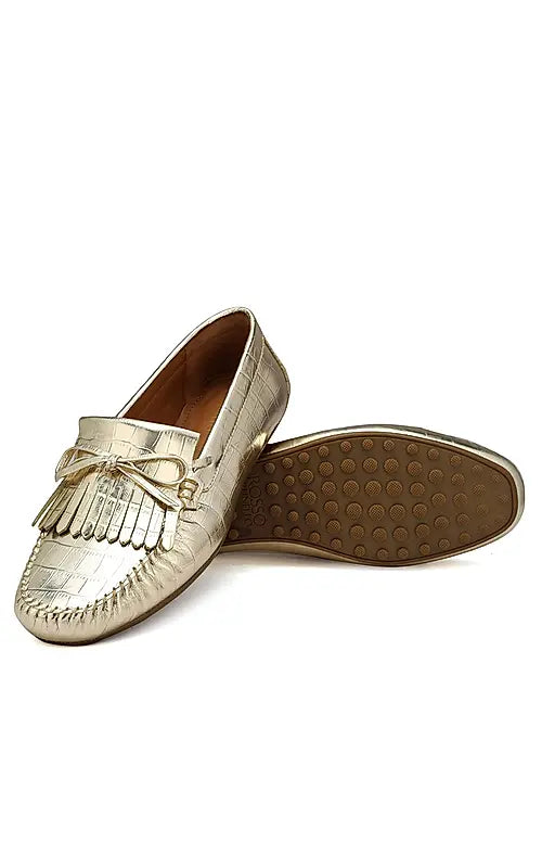 Gold Croco Textured Moccasins